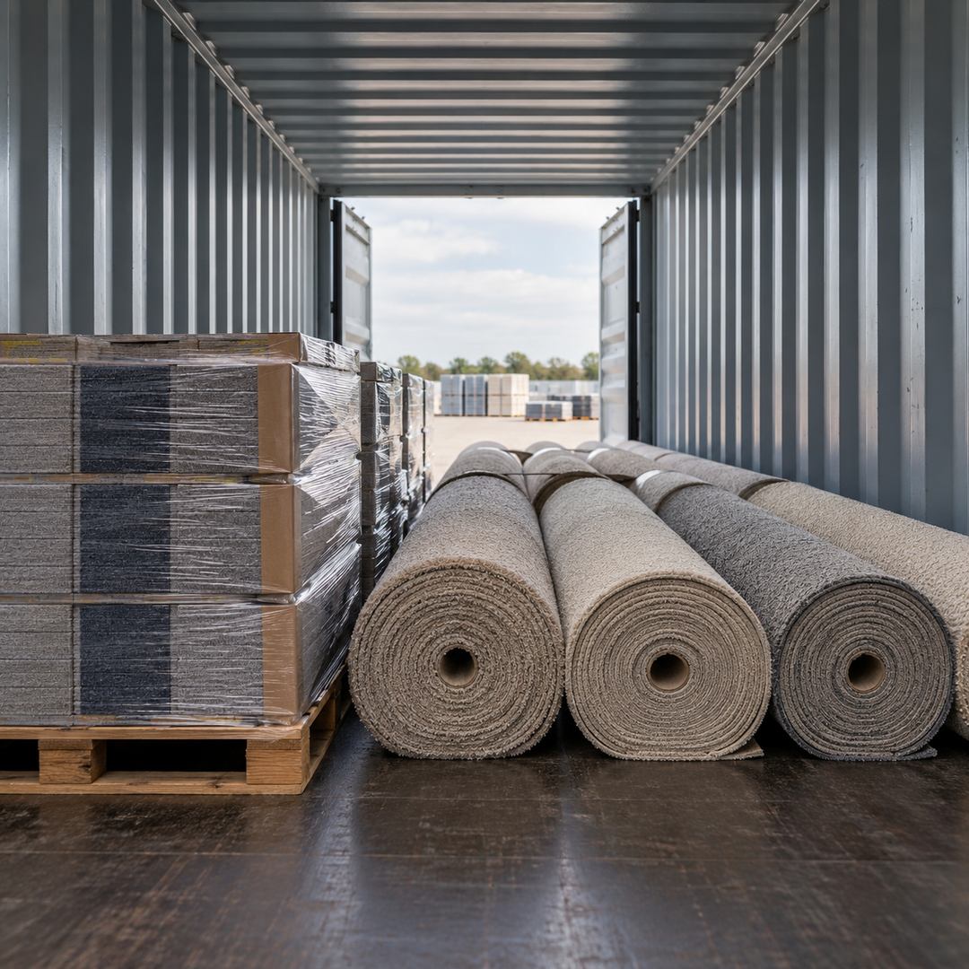 Hur många kvadratmeter matta får plats i en 40ft container?